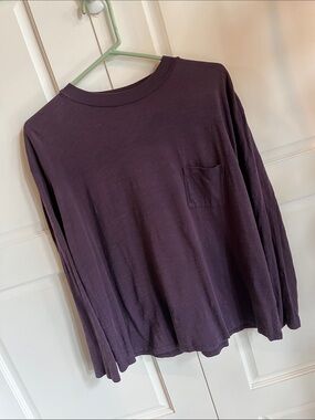 Garnet Hill Plum Long-Sleeve Pocket Tee